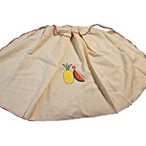 Vintage Milla Half Apron Hand Embroidered Pineapple Watermelon Red Skirt